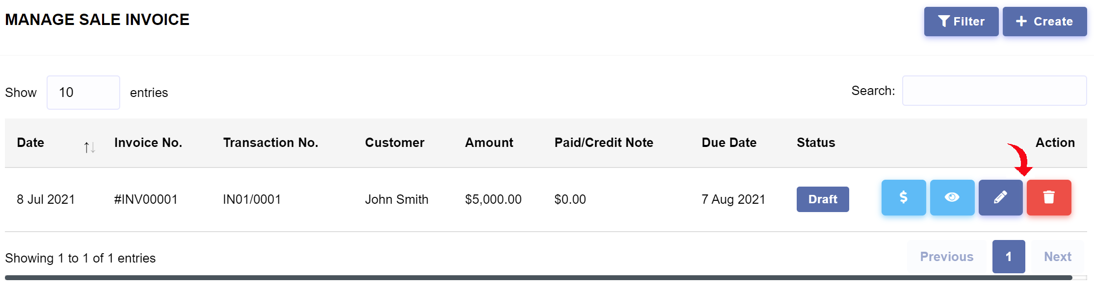 Income > Sale Invoice > Update or Delete Sale Invoice